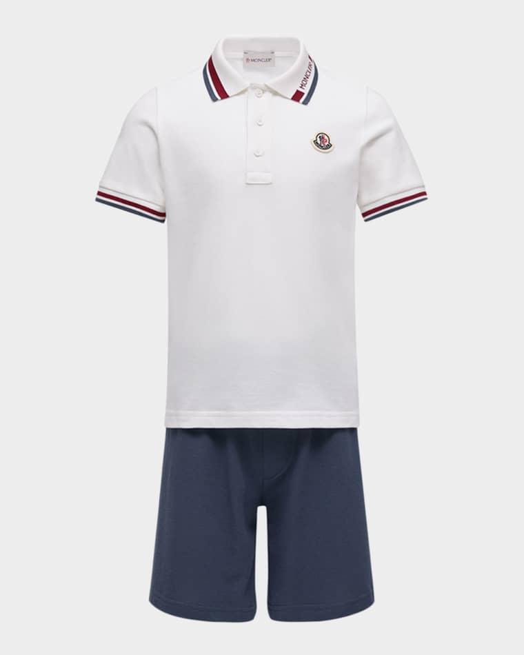 Boy's Stretch Cotton Pique Polo and Shorts Set, Size 12-14 by MONCLER