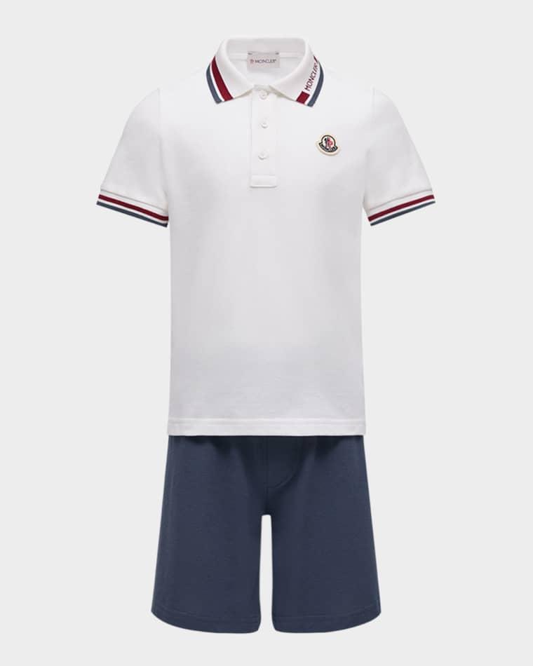 Boy's Stretch Cotton Pique Polo and Shorts Set, Size 8-10 by MONCLER