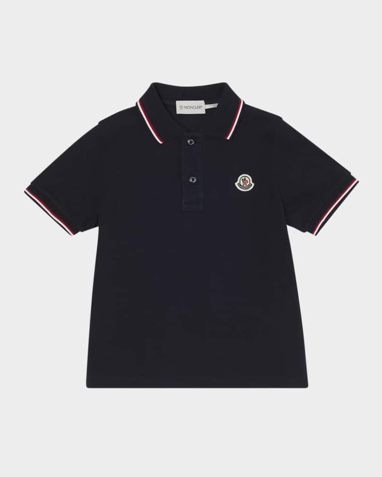 Boy's Tricolor-Trim Short-Sleeve Polo Shirt, Size 12-14 by MONCLER