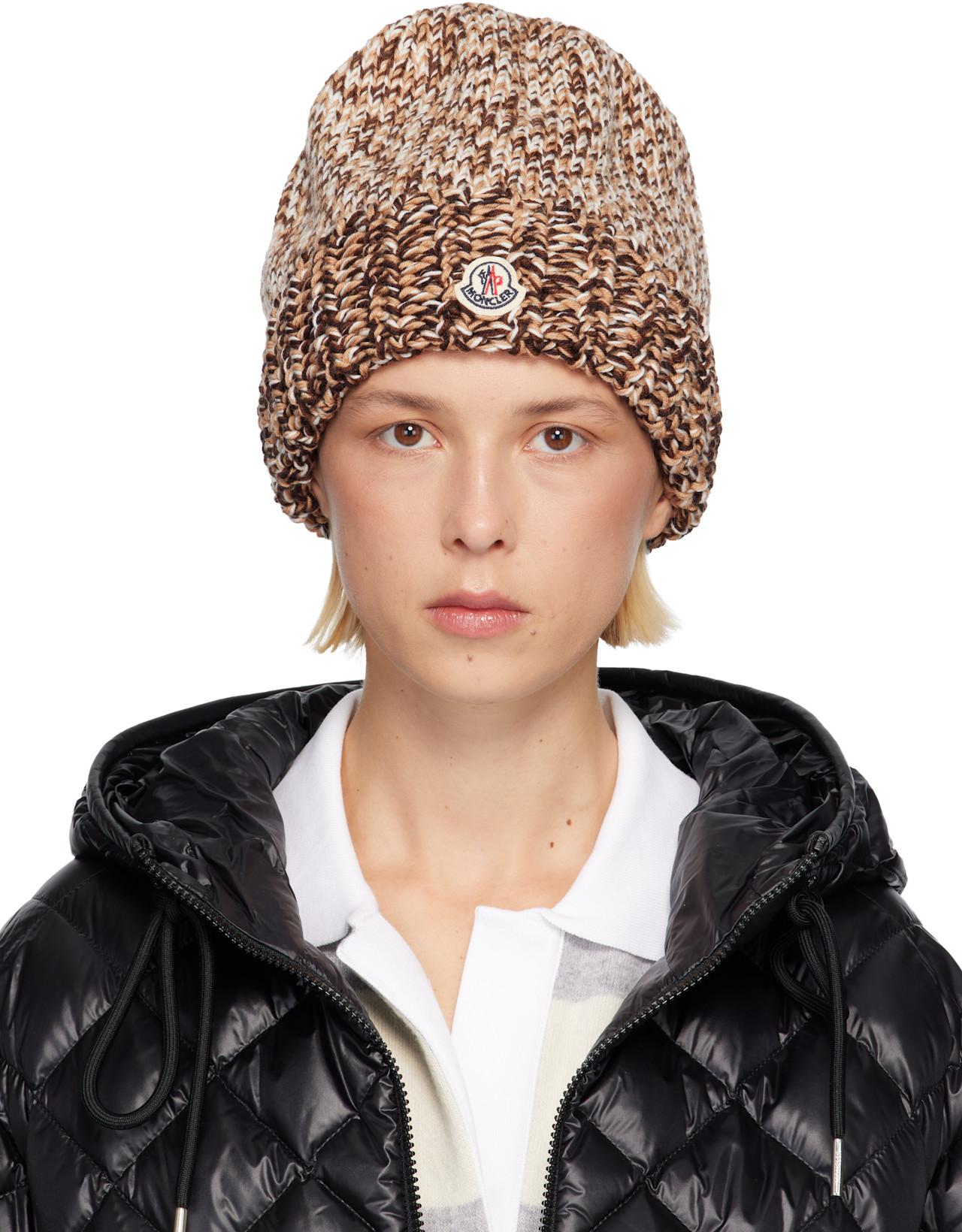Brown Mouliné Wool Blend Beanie by MONCLER