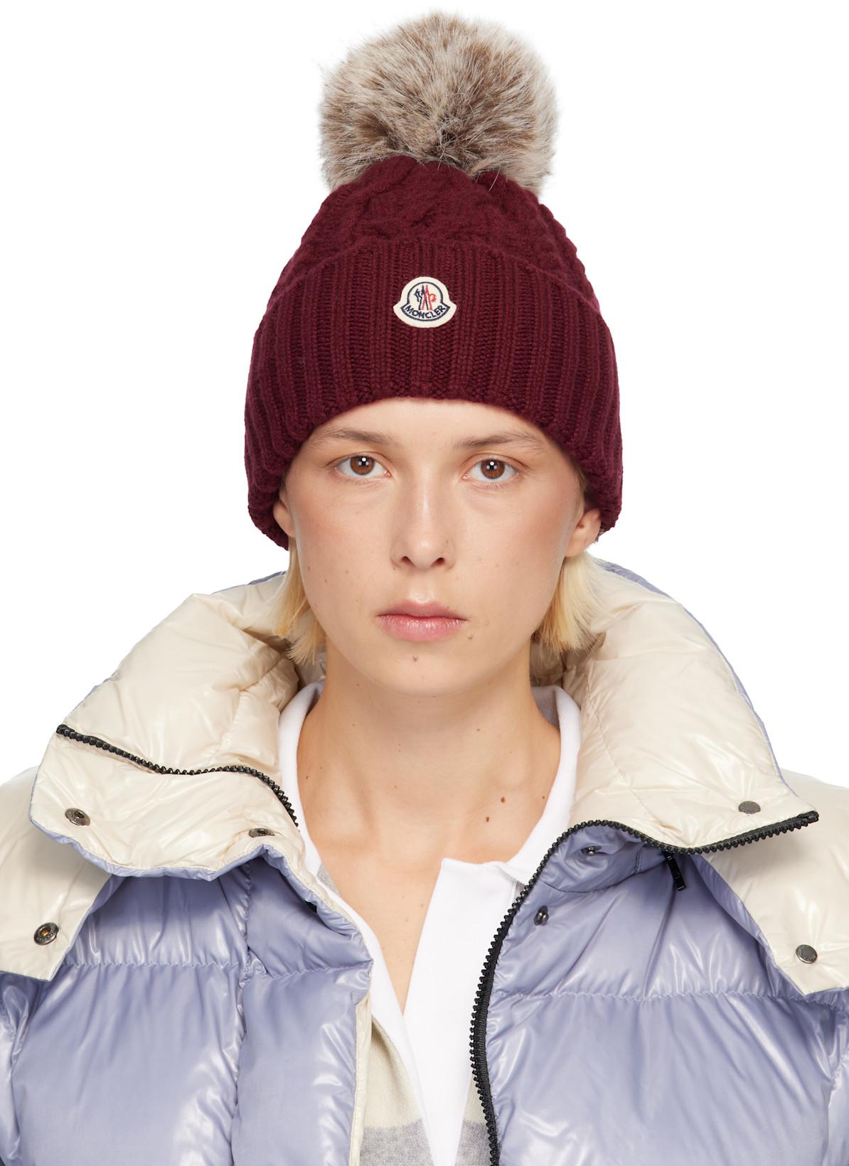 Burgundy Cashmere Blend Pom Pom Beanie by MONCLER