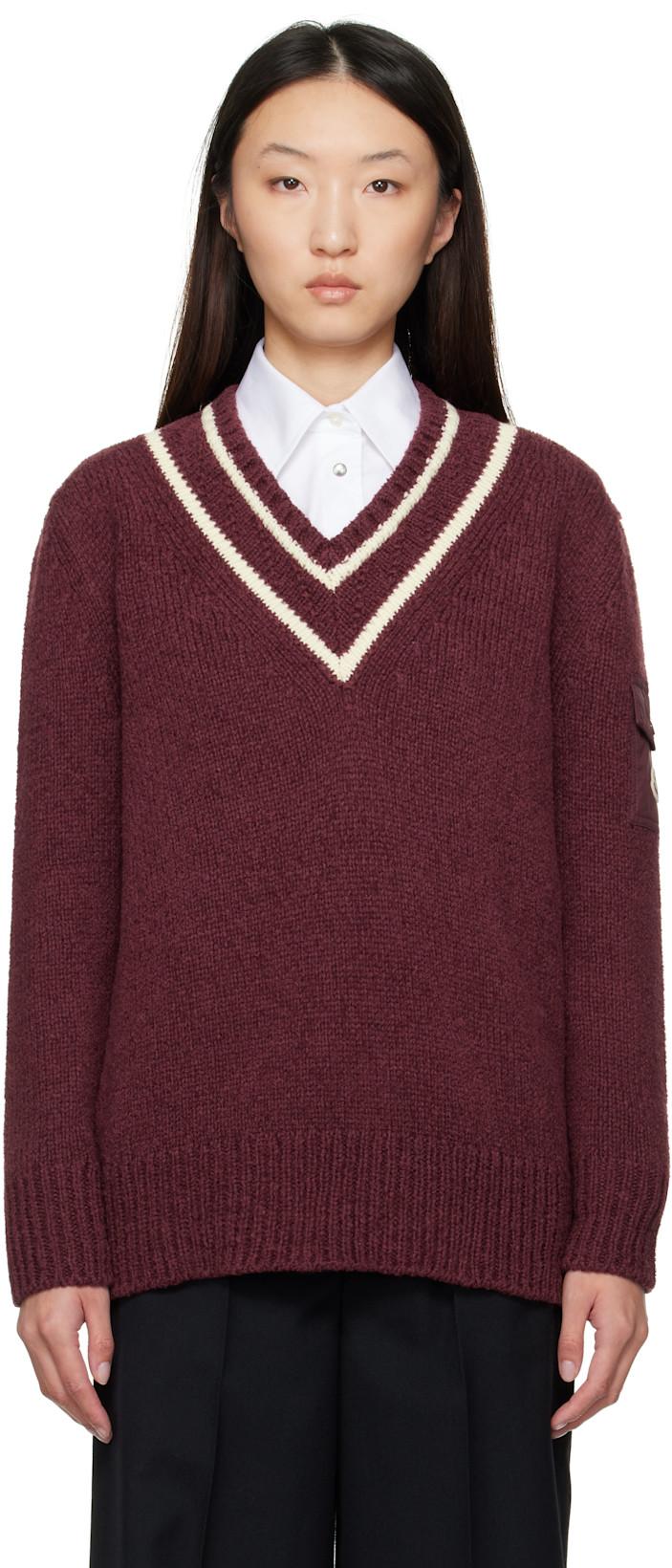 Burgundy Padded V-Neck Sweater by MONCLER