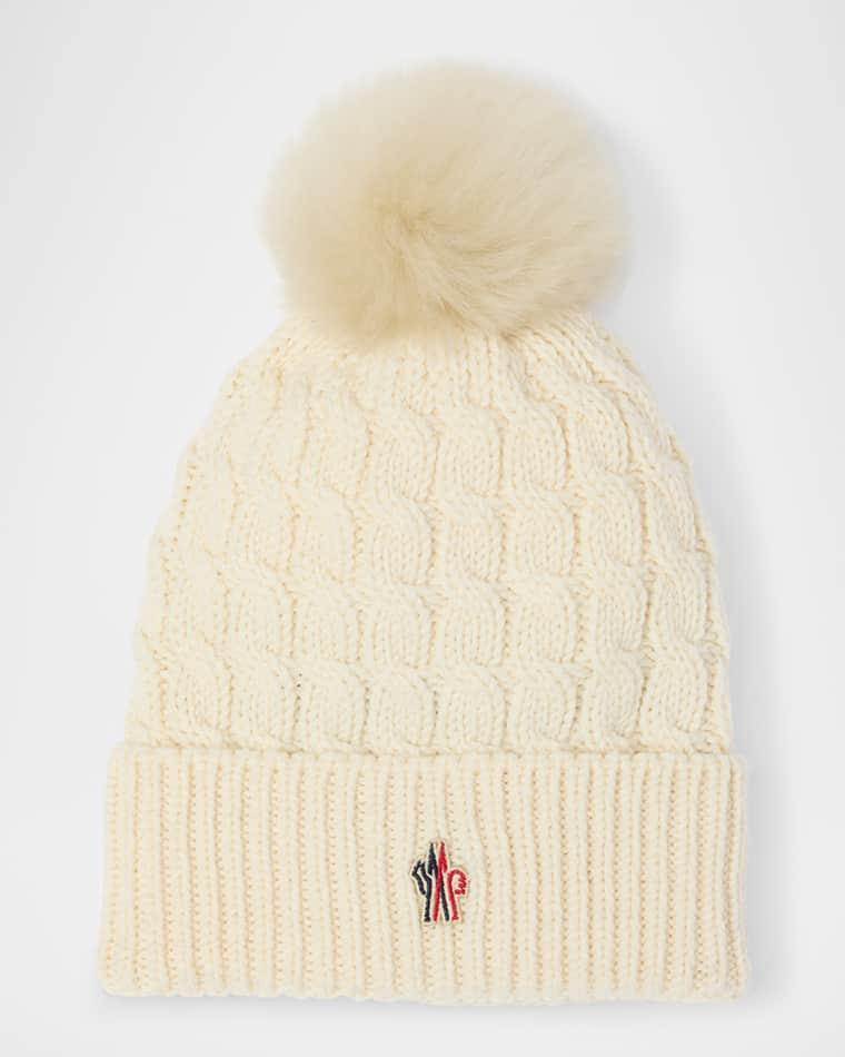Cable-Knit Beanie with Fur Pom by MONCLER