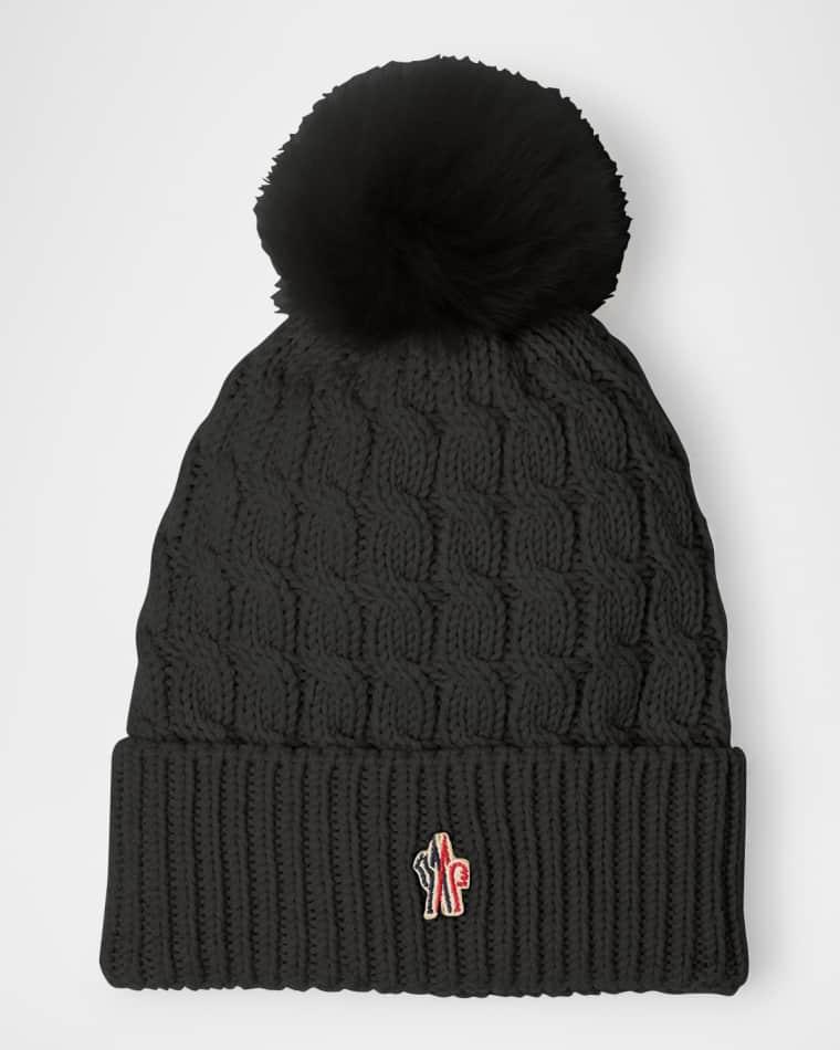 Cable-Knit Beanie with Fur Pom by MONCLER