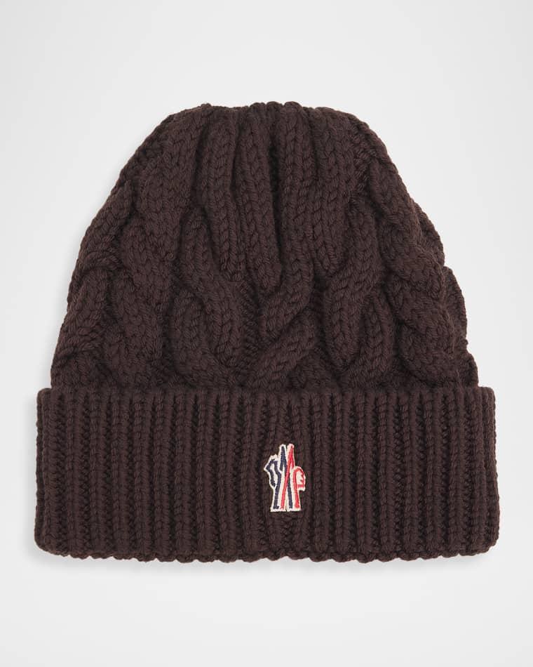 Cable-Knit Wool Logo Beanie by MONCLER