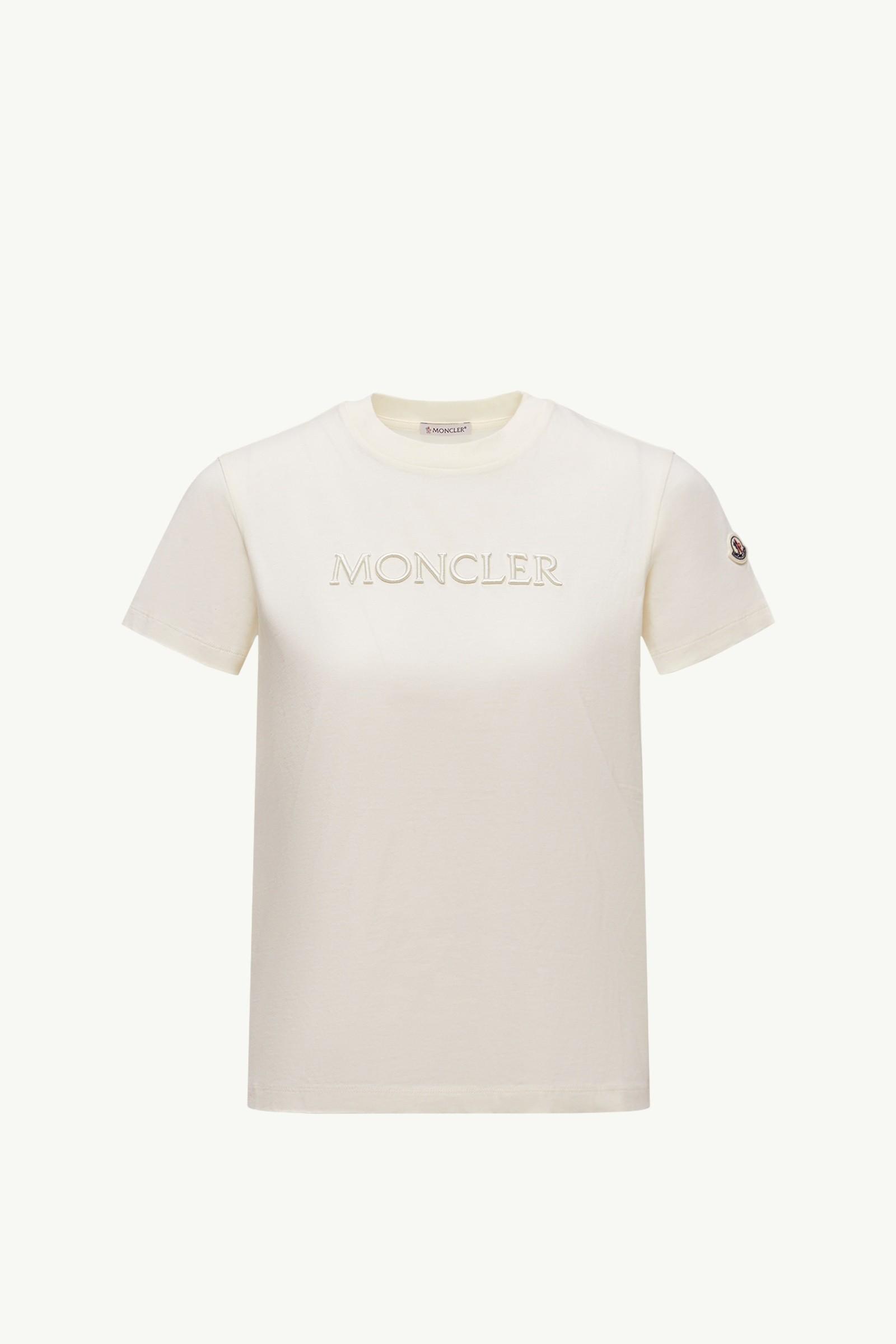 Embroidered Tonal Logo Cotton T-Shirt by MONCLER Embroidered Tonal Logo Cotton T-Shirt by MONCLER
