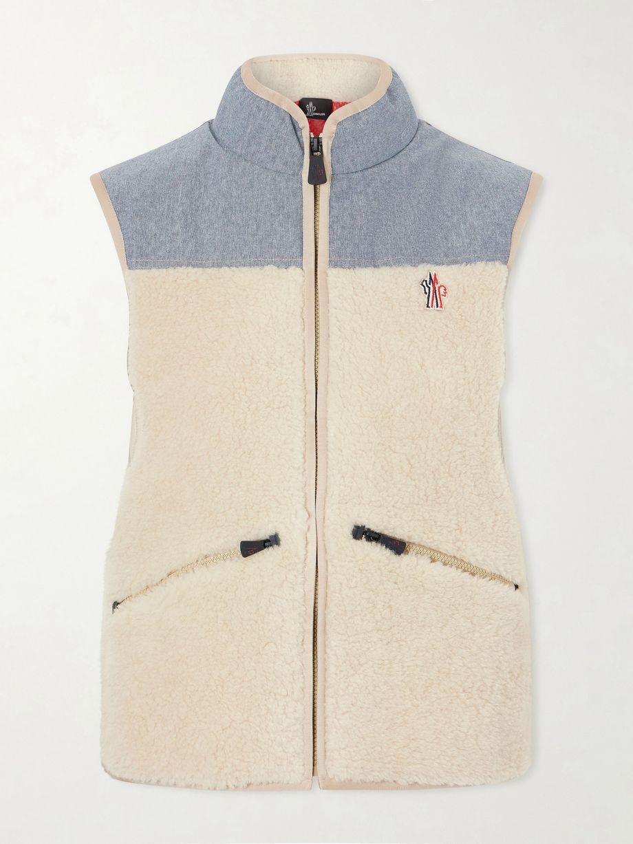 Embroidered cotton-blend and shell-trimmed plush vest by MONCLER