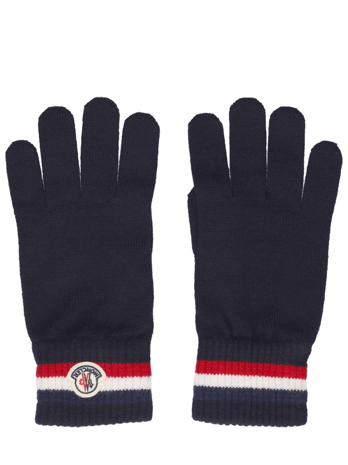 Extrafine Wool Tricolor Gloves by MONCLER