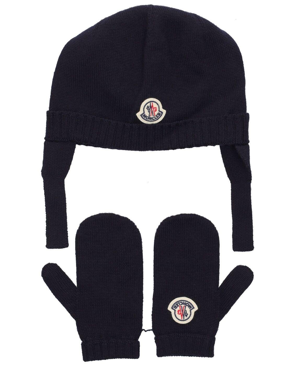 Extrafine Wool Tricot Beanie & Gloves by MONCLER