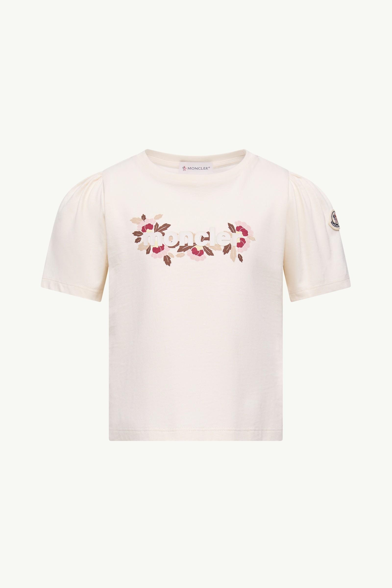 Floral Logo Print Cotton Blend T-Shirt by MONCLER