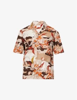 Floral-print camp-collar cotton-poplin shirt by MONCLER