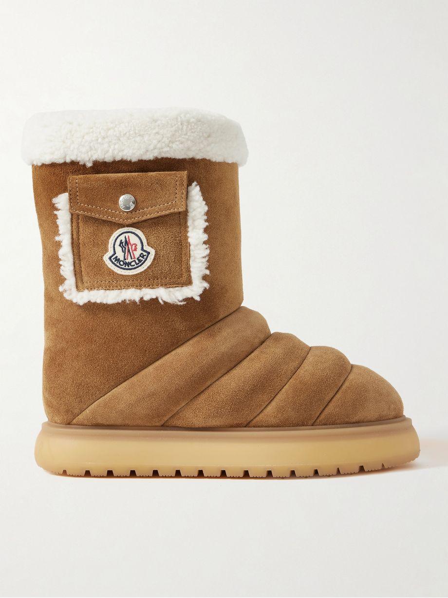 Gaia shearling-trimmed quilted suede boots by MONCLER