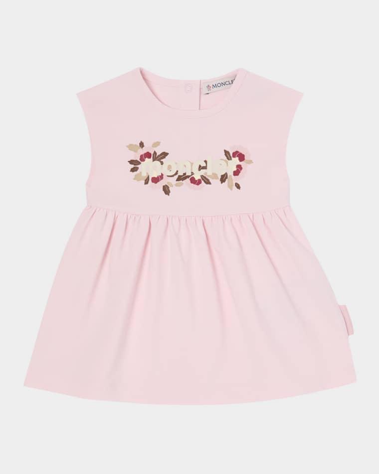 Girl's Floral Logo Sleeveless Cotton Jersey Dress, Size 6M-3 by MONCLER