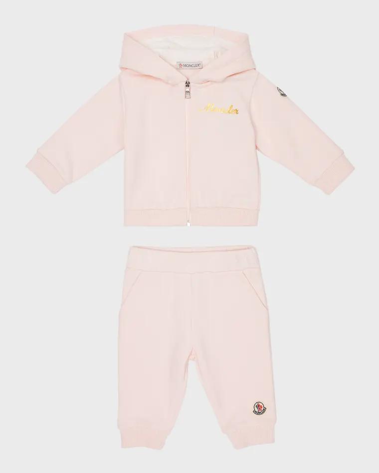Girl's Gold Logo-Print Two-Piece Set, Size 6M-3 by MONCLER
