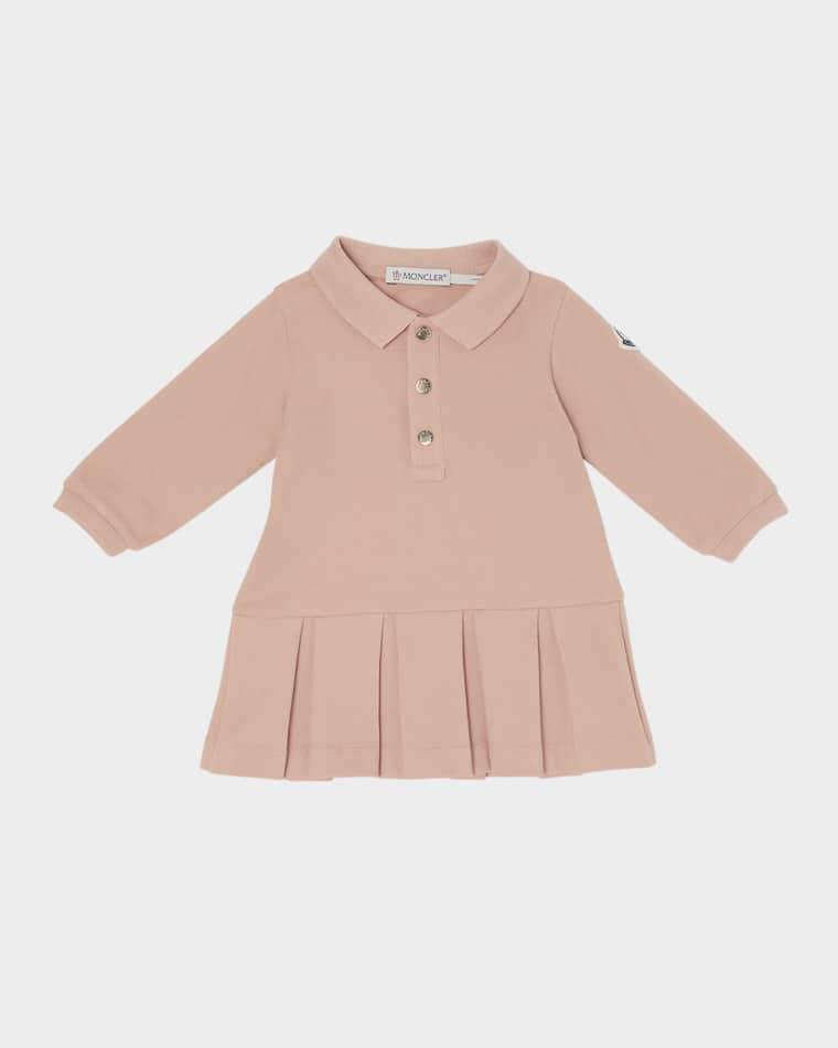 Girl's Long-Sleeve Pleated-Skirt Polo Dress, Size 12M-3 by MONCLER