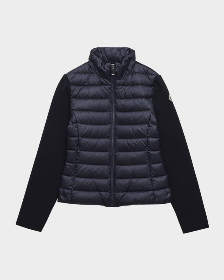 Girl's Padded Wool Zip-Front Down Cardigan, Size 8-10 by MONCLER