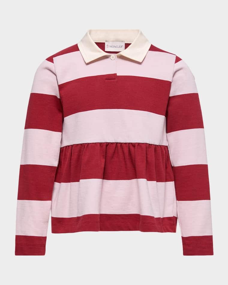 Girl's Striped Long-Sleeve Cotton Polo Shirt, Size 12-14 by MONCLER