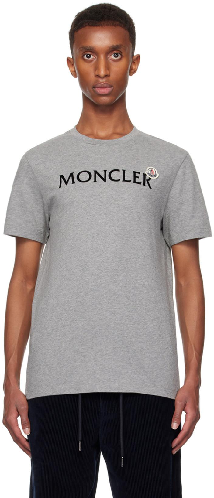 Gray Flocked Logo T-shirt by MONCLER