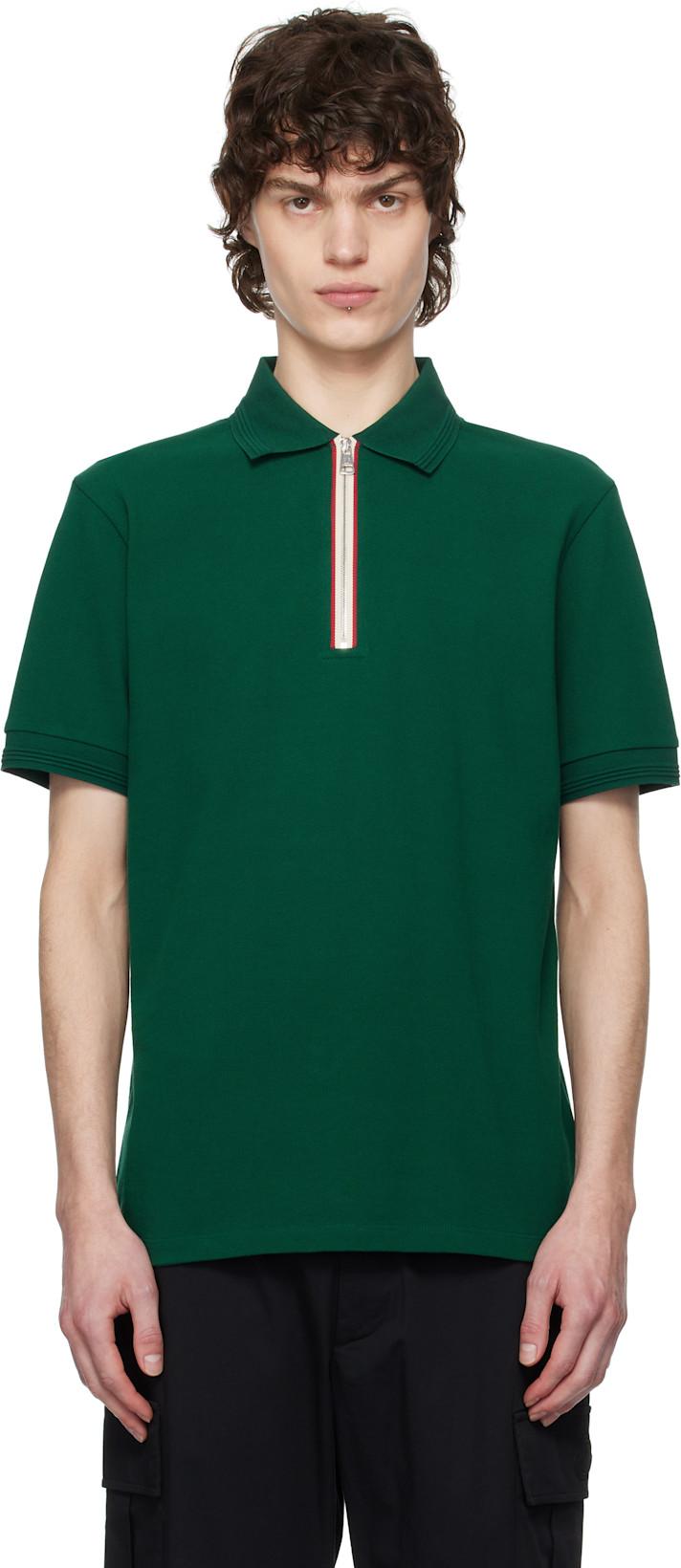 Green Tricolour Trim Cotton Piquet Polo by MONCLER