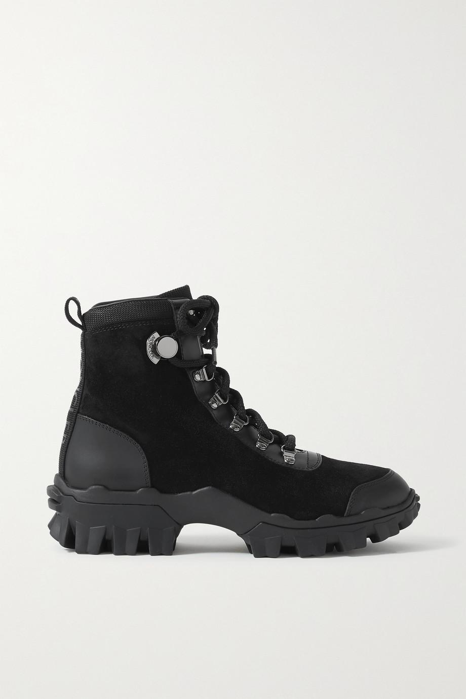 Helis logo-print leather-trimmed suede ankle boots by MONCLER