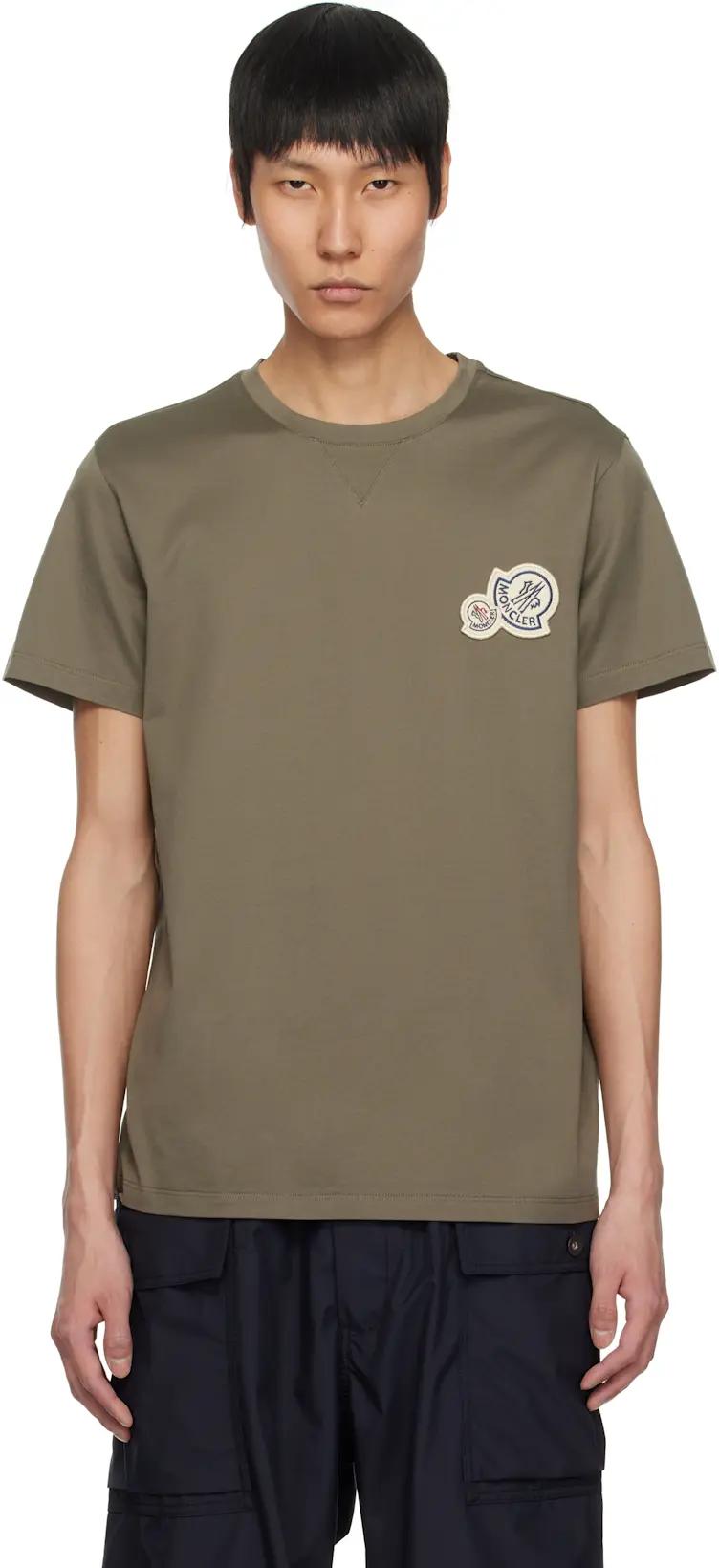 Khaki Double Logo Patch Cotton T-shirt by MONCLER