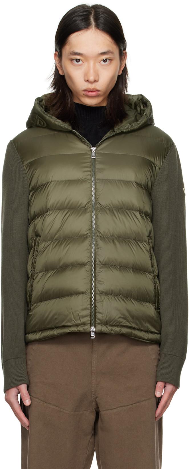 Khaki Padded Wool Zip-Up Down Hoodie by MONCLER