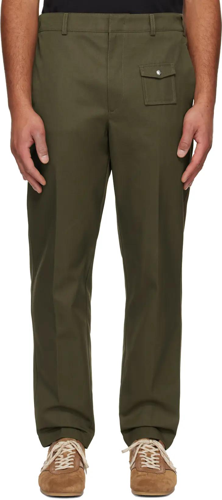 Khaki Tailored Gabardine Trousers by MONCLER