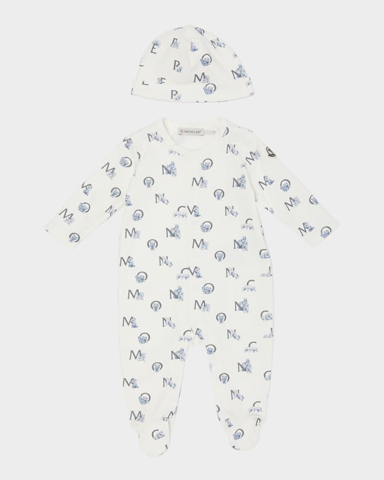 Kid's Scattered Logo-Print Footie Gift Set, Size 0M-3M-3 by MONCLER