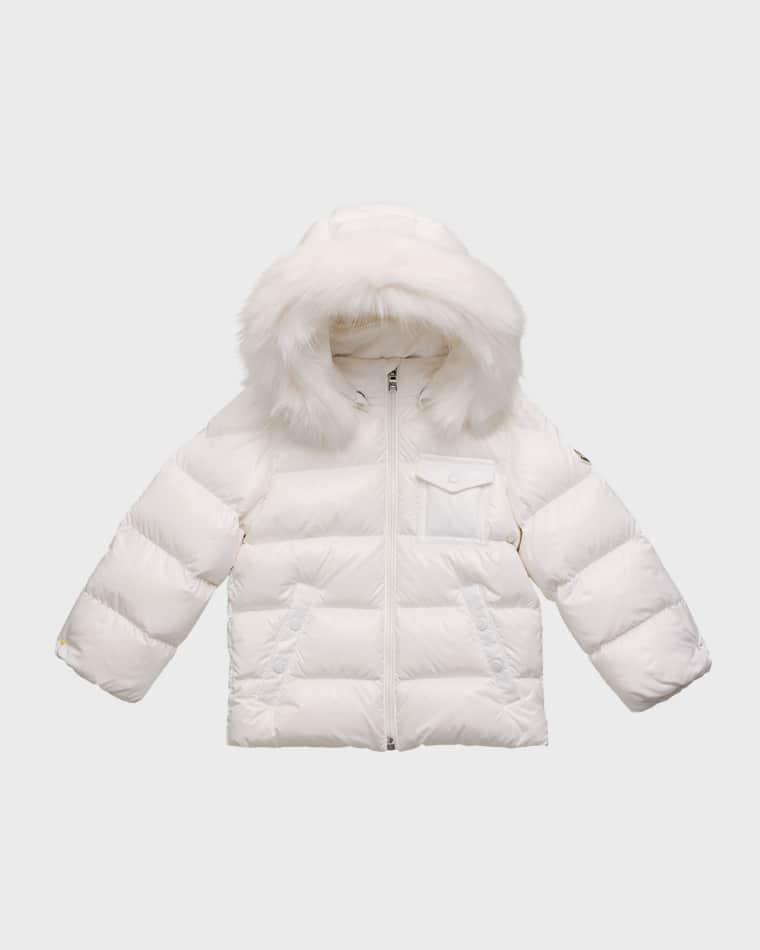 Kid's Shiny Puffer Jacket W/ Faux Fur Trim, Size 6M-3 by MONCLER