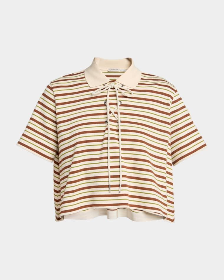 Lace-Up Stripe Polo Shirt by MONCLER