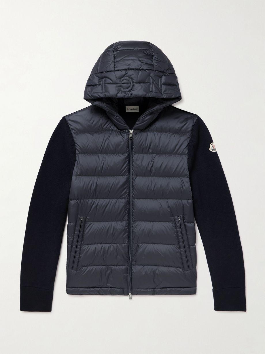 Logo-Appliquéd Wool-Trimmed Quilted Shell Hooded Down Zip-Up Cardigan by MONCLER