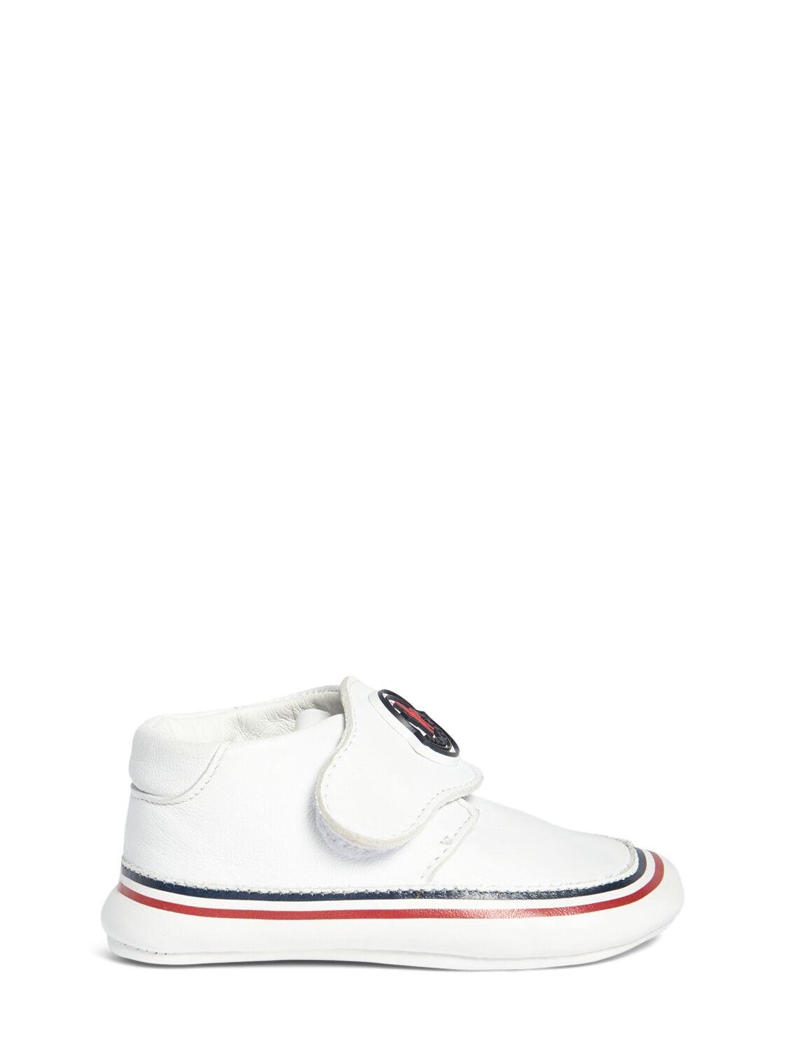 Logo Patch Leather Pre-walker Shoes by MONCLER