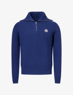 Logo-Print Quarter-Zip Ribbed Knit Jumper by MONCLER