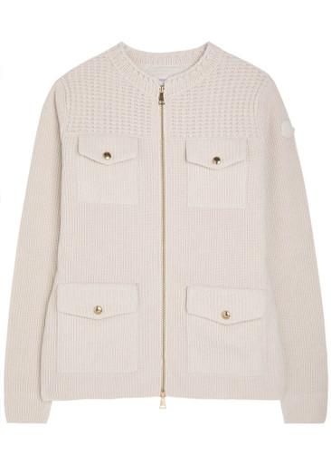 Logo ribbed wool and shell cardigan by MONCLER