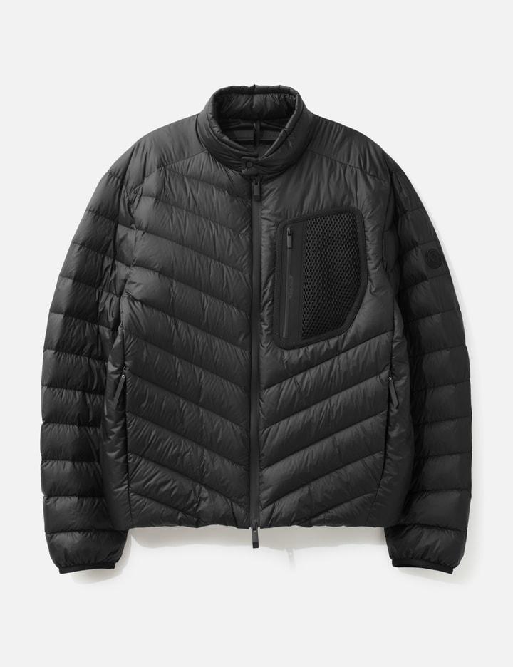 Mackinac Diagonal-Quilted Down Biker Jacket by MONCLER