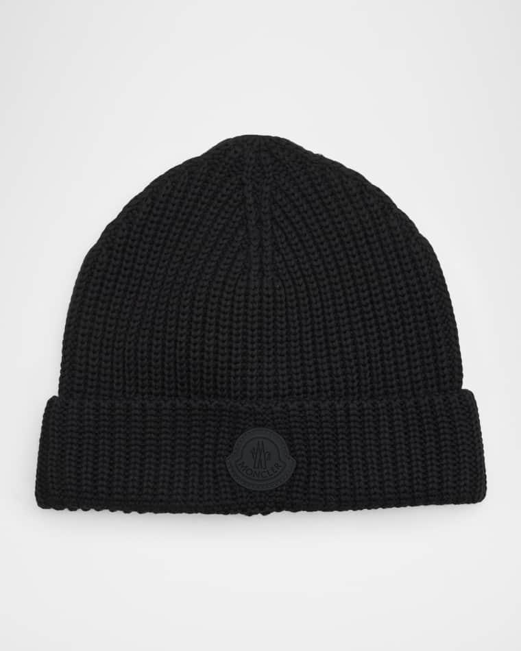 Men's Cotton Knit Logo Beanie Hat by MONCLER