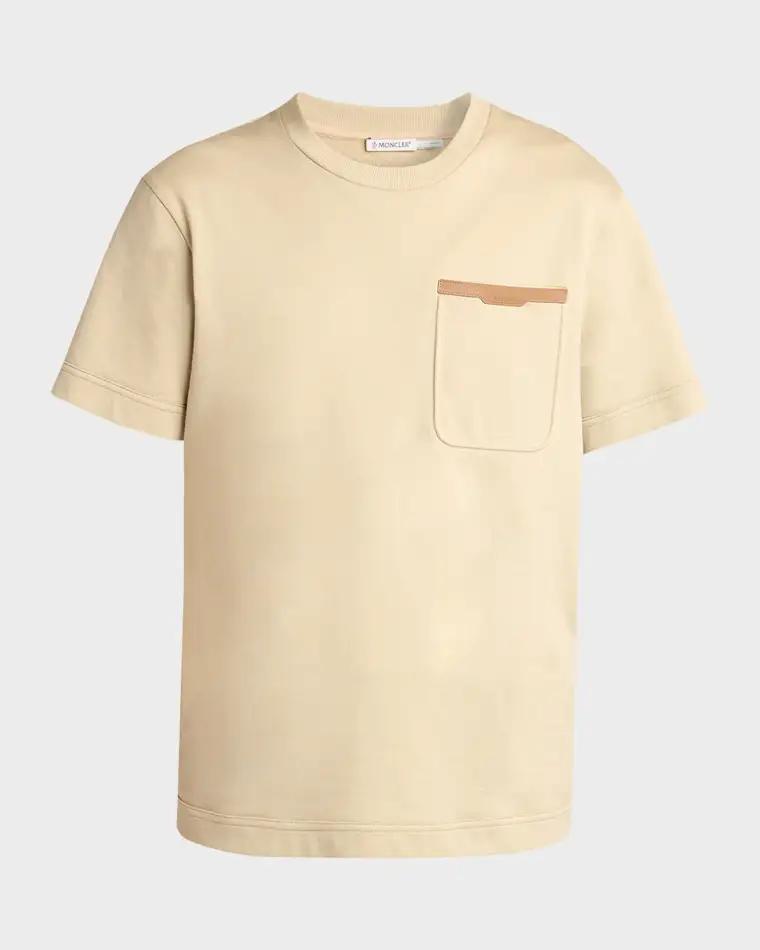 Men's Leather-Trim Pocket Cotton T-Shirt by MONCLER
