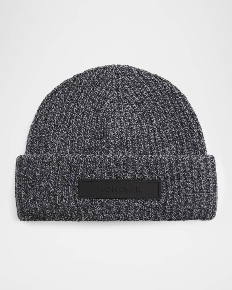 Men's Mouline Knit Rubber-Logo Beanie Hat by MONCLER