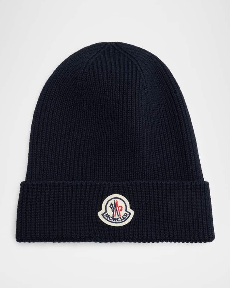 Men's Ribbed Wool Logo Beanie Hat by MONCLER