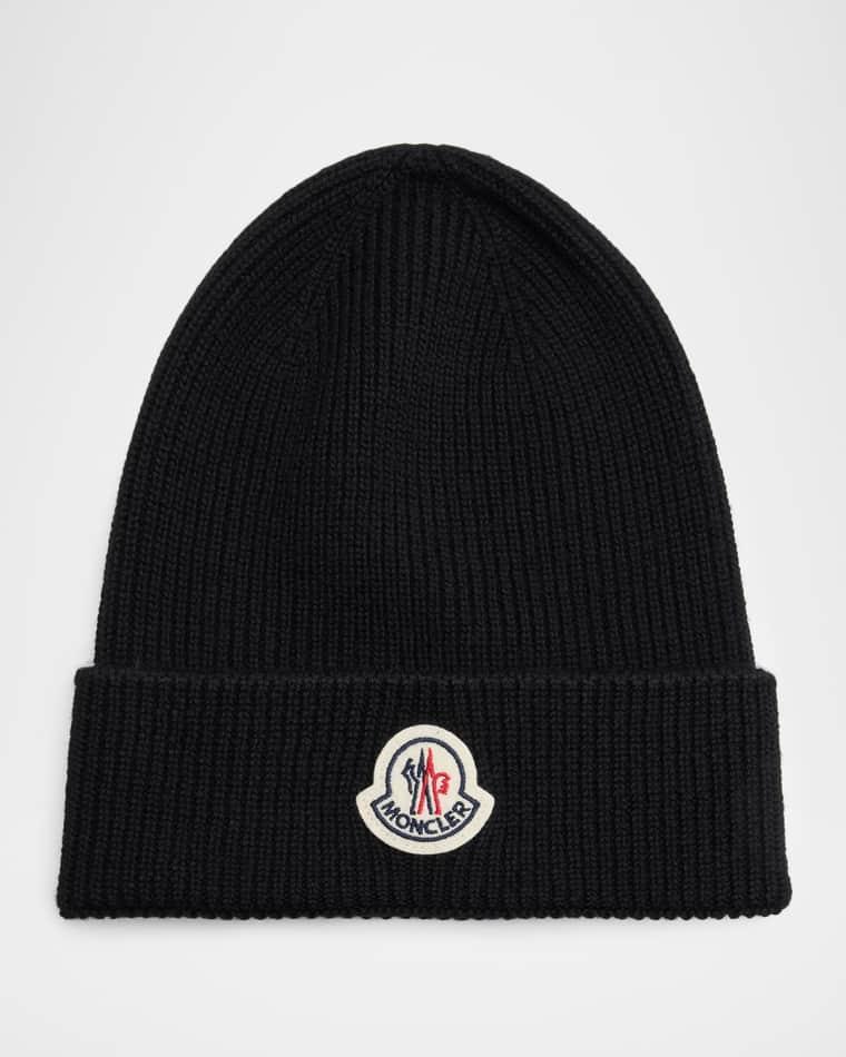 Men's Ribbed Wool Logo Beanie Hat by MONCLER