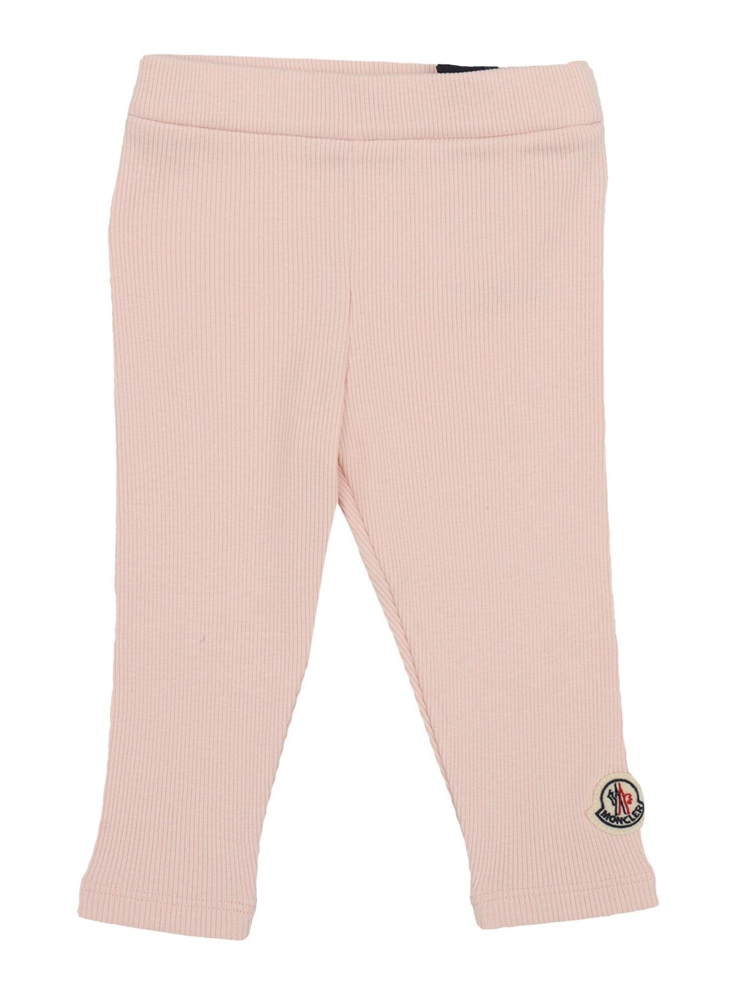 Moncler Girls Pastel Pink Logo Ribbed Leggings by MONCLER