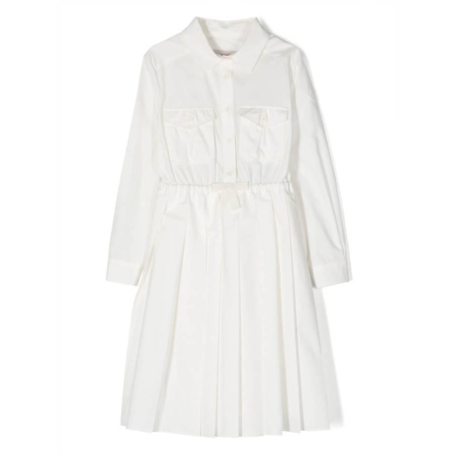Moncler Girls White Cotton Poplin Long-Sleeve Shirt Dress by MONCLER