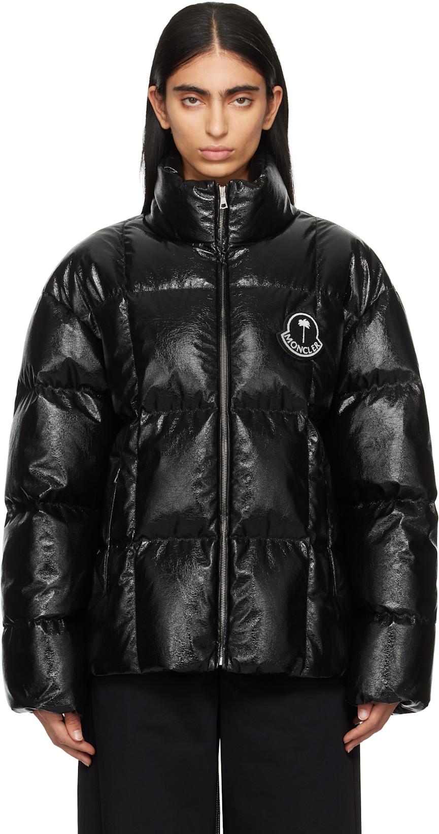 Moncler x Palm Angels Black Simoon Faux-Leather Down Jacket by MONCLER