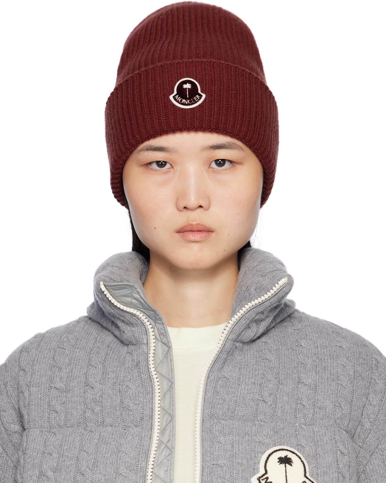Moncler x Palm Angels Burgundy Logo Beanie by MONCLER