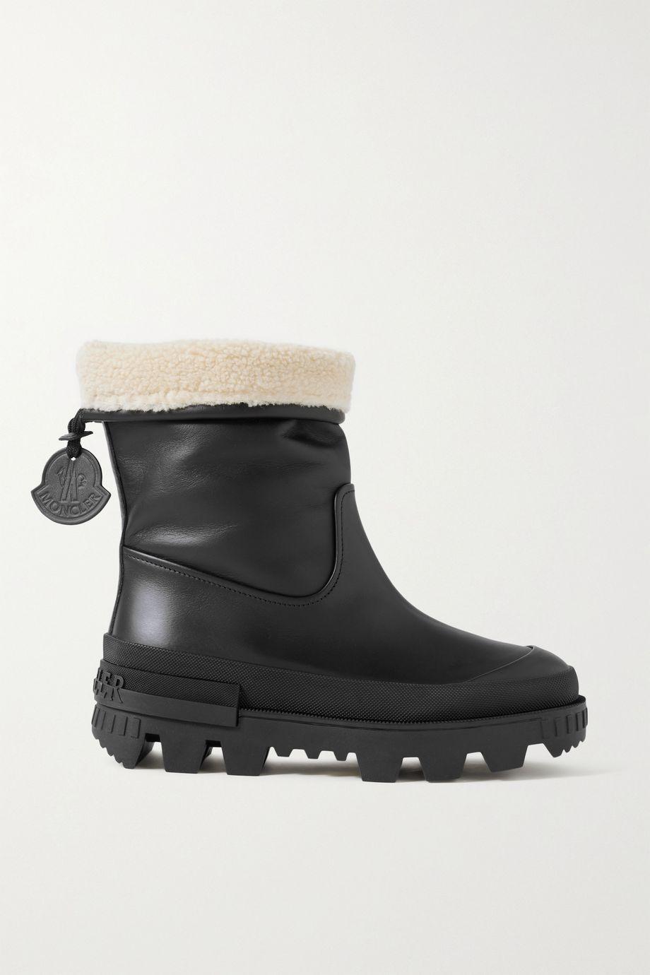 Moscova faux fur-trimmed leather ankle boots by MONCLER