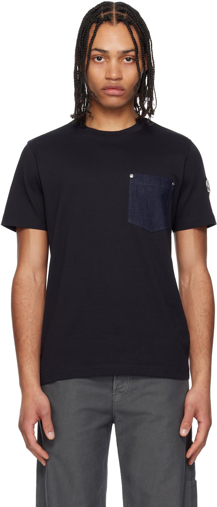 Navy Cotton & Denim Pocket T-shirt by MONCLER