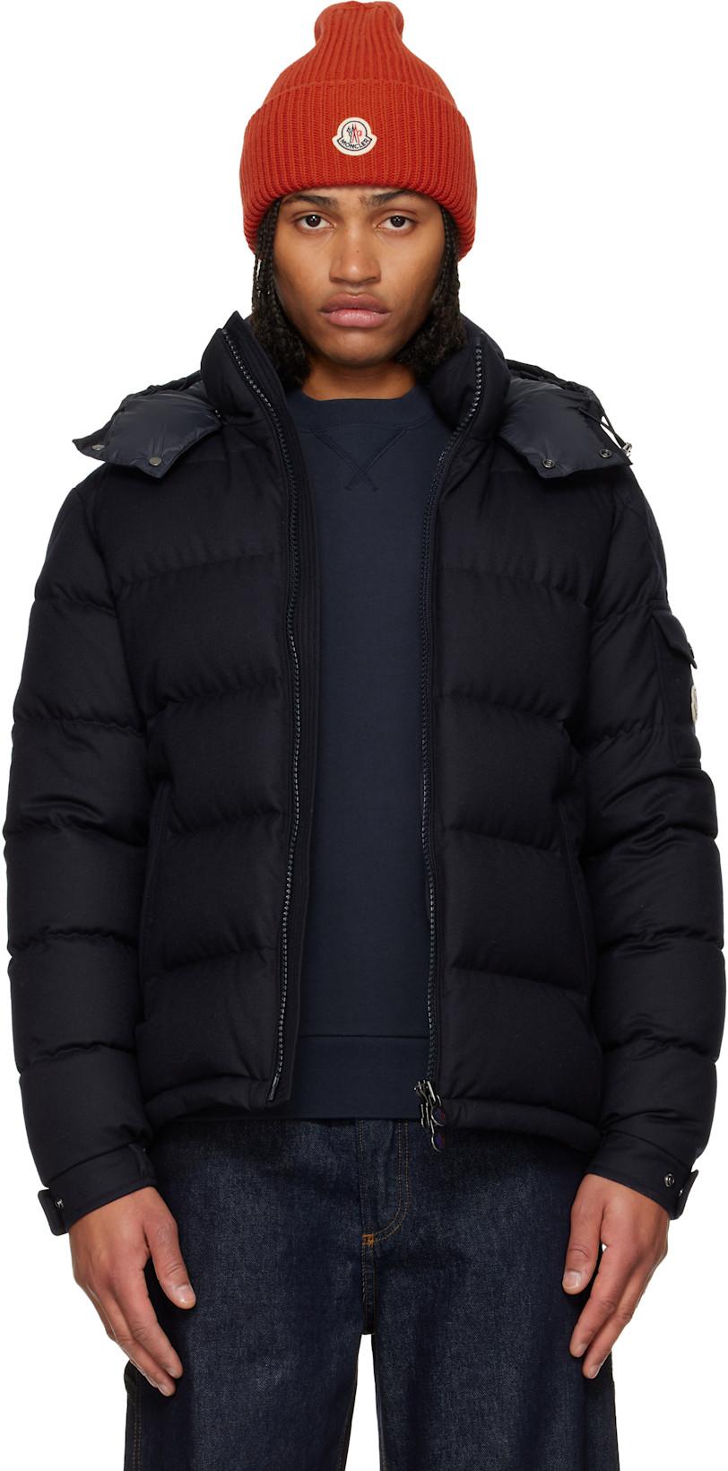Navy Montgenevre Hooded Wool Flannel Short Down Jacket by MONCLER