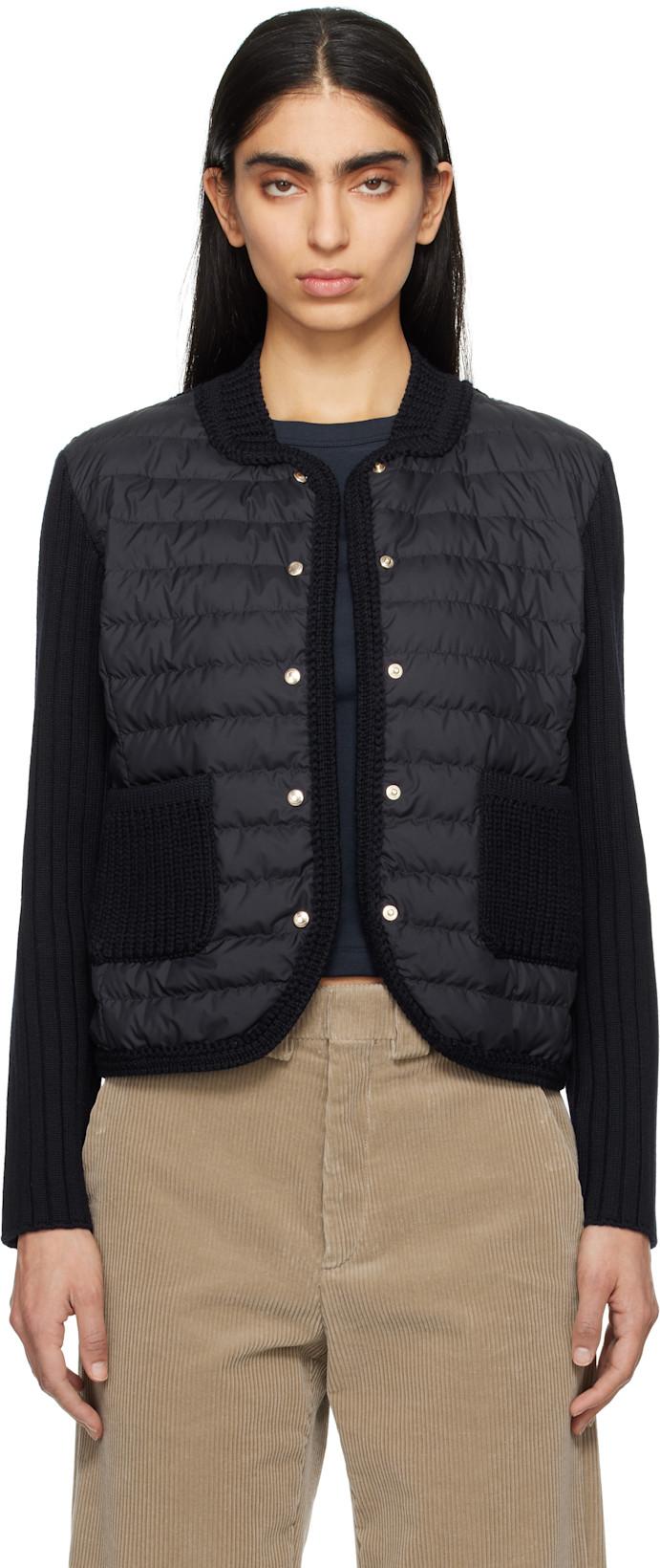 Navy Padded Wool Down Cardigan by MONCLER