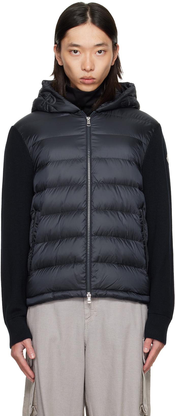 Navy Padded Wool Zip-Up Down Hoodie by MONCLER