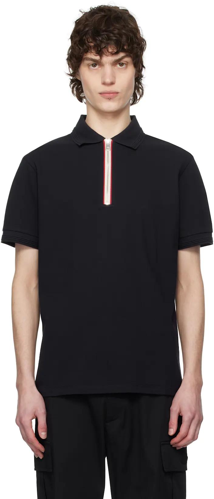 Navy Tricolour Trim Cotton Piquet Polo by MONCLER